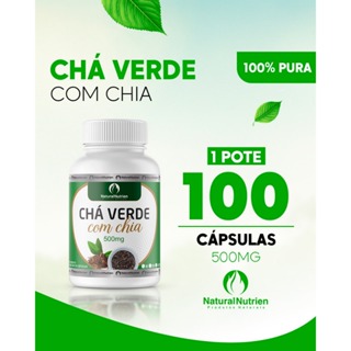 CHÁ VERDE COM CHIA- EMBALAGEM DE 100 CÁPSULAS DE 500 MG CADA. em Oferta na Shopee