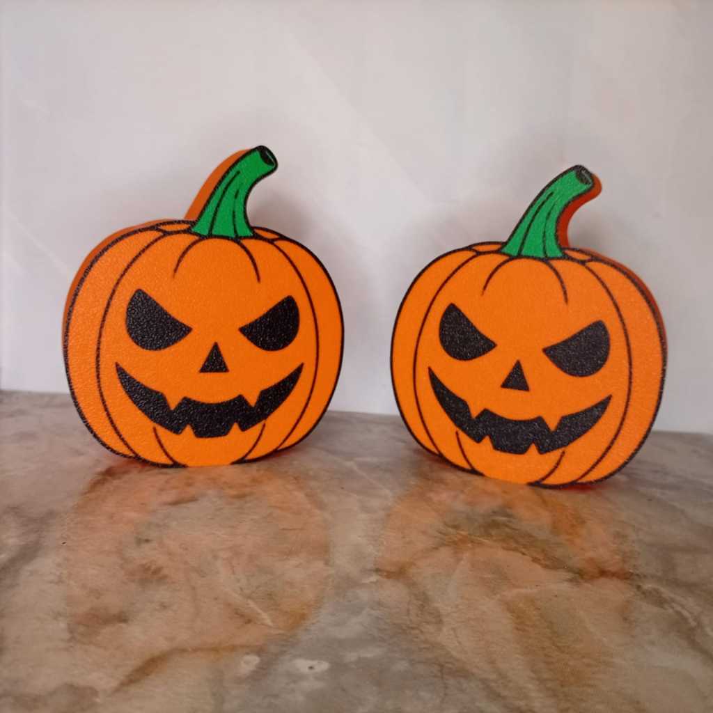 🎃 Kit 2 Enfeite Abóbora Decorativa Halloween 10x9cm Impressão 3D – Enfeite Temático