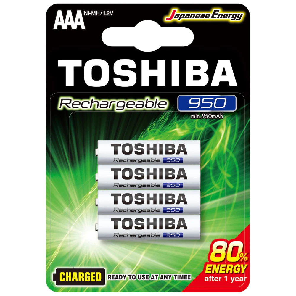 Pilha Recarregável Palito AAA Toshiba 1.2V Modelo TNH-03GAE 950mAh Kit com 4 Unidades