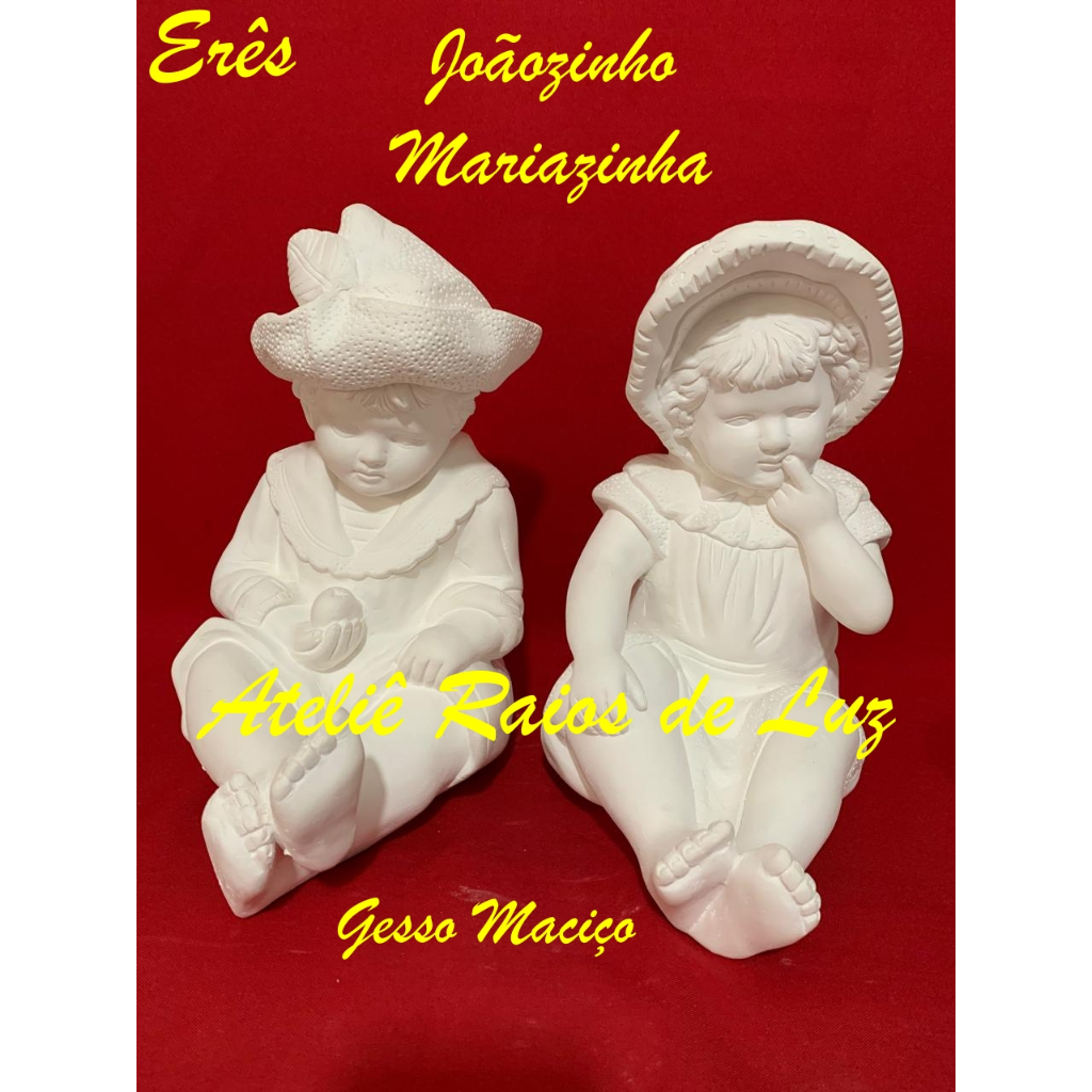 Erês Joãozinho e Mariazinha escultura em Gesso Cru 20x30cm – Umbanda e Candomblé