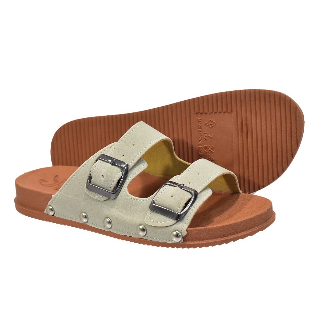 Sandália Papete Feminina Couro Vegano Tira Dupla Fivela Ajustável Confortável em Oferta na Shopee