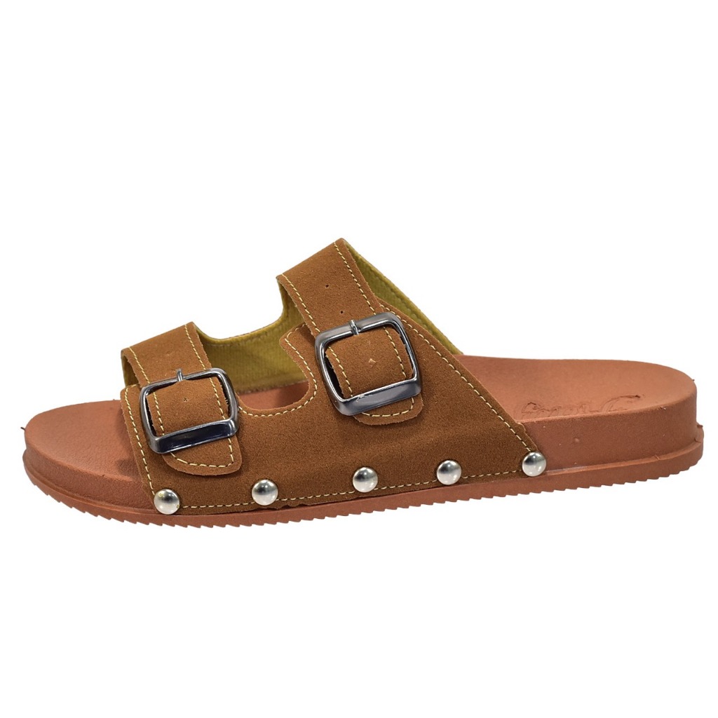 Sandália Papete Feminina Couro Vegano Tira Dupla Fivela Ajustável Confortável