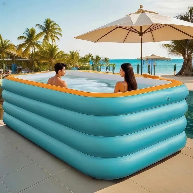 Grande capacidade! Piscina inflável azul de PVC, prática e dobrável, adequada para uso int...
