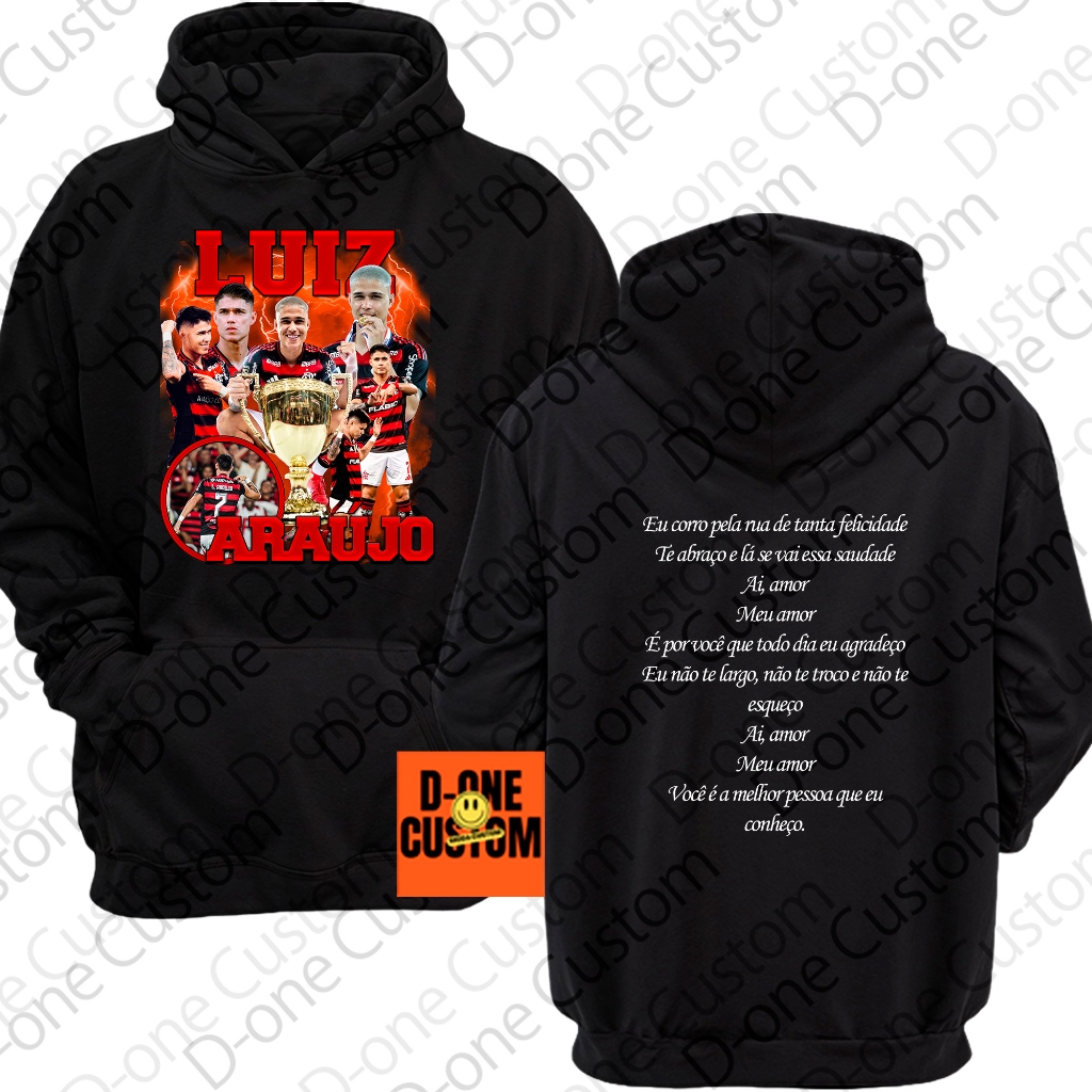 Moletom Blusa de Frio Estampada Jogador Luiz Araujo Atacante Boleiro Frases Vermelho Time Quente