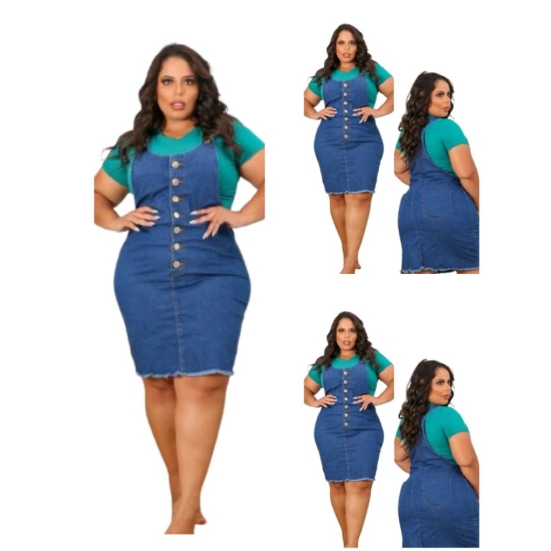 Jardineira Saia Plus Size Moda Evangélica Jeans Feminino