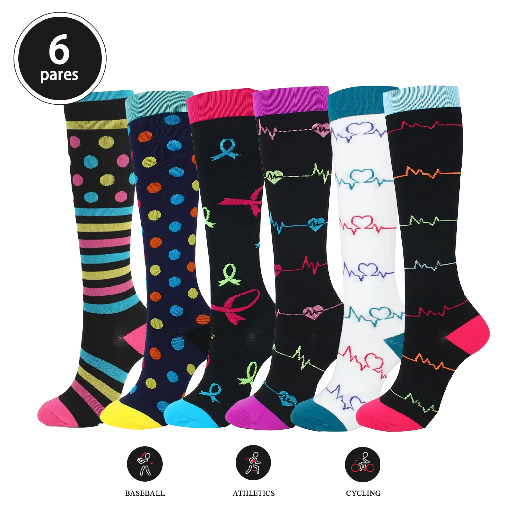 Jcolour 6 Pares Meias De Compressão Joelho Alto 30mmHg Esportivas Diabetes Varizes Correndo Ciclismo em Oferta na Shopee