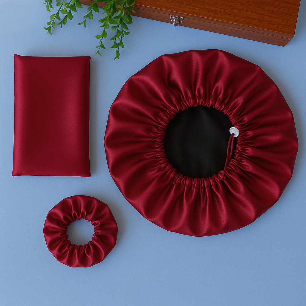 Touca de Cetim Regulável + Fronha Cetim Antifrizz + Scrunchie Elástica | Kit Premium Feminino em Oferta na Shopee