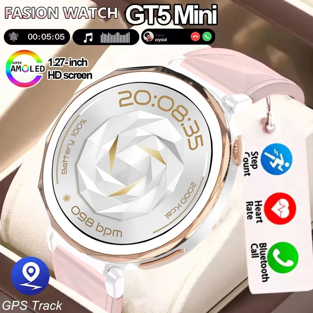 2025 GT5 Mini Smartwatch Relógio Feminino AMOLED Tela HDBluetooth Chamada NFC GPS