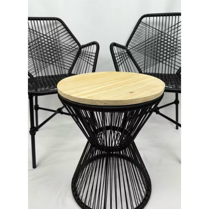 Kit 2 Cadeiras Tropicalia +1 Mesa Ampulheta Tampo de Madeira Fibra Sintética Para Area Varanda Copa Ilha Conforto