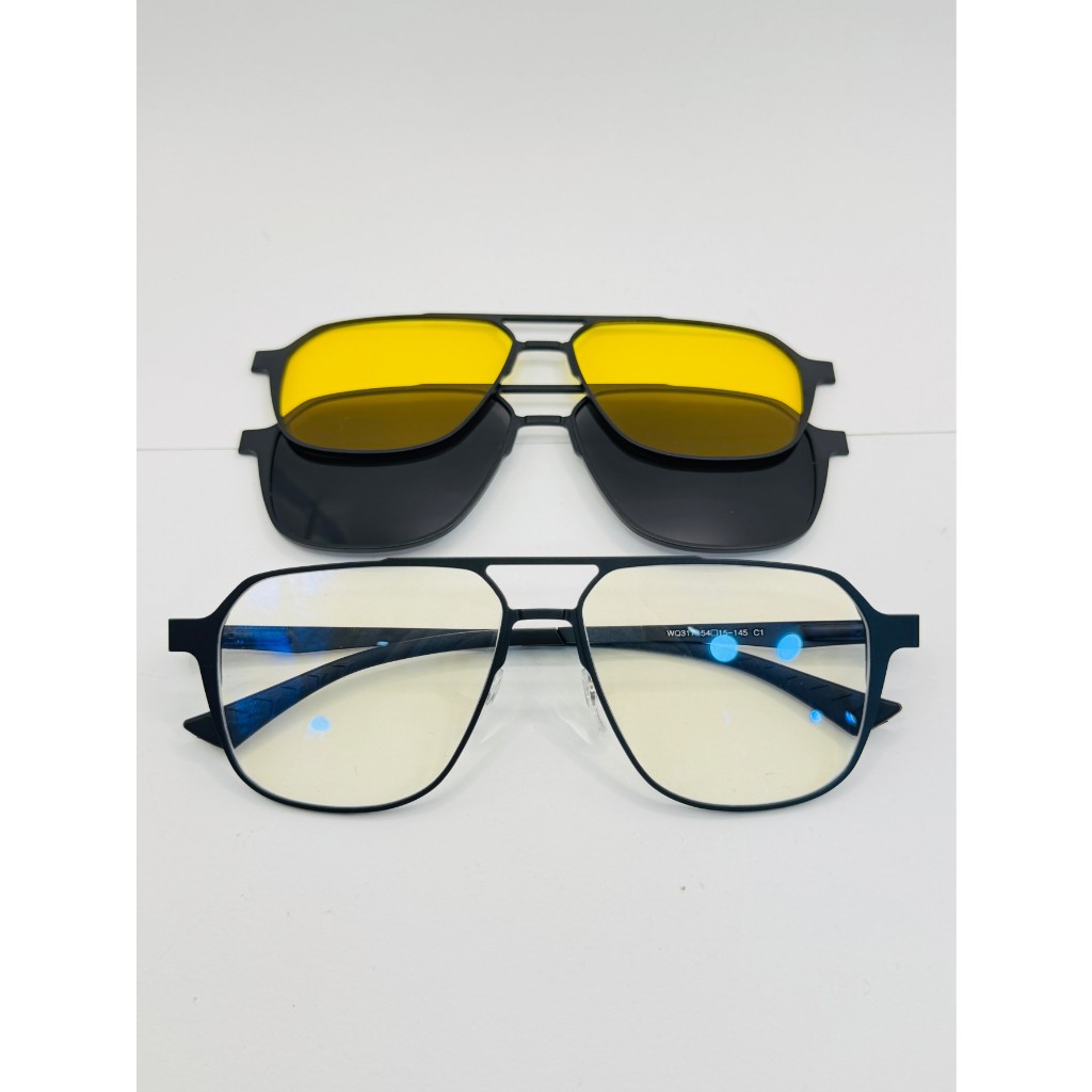 Armacao de oculos de aluminio,CLIP-ON,3 em 1,Armacao+2lentes polarizado em Oferta na Shopee