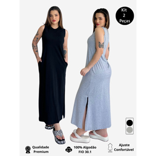 Kit 2 Vestidos Feminino Longo Soltinho Tendência Moda Blogueira Estilosa Casual em Oferta na Shopee