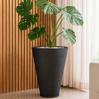 Vaso Grande Decorativo para Plantas com Prato | Acabamento Escovado Premium | Sala Varanda Jardim em Oferta na Shopee