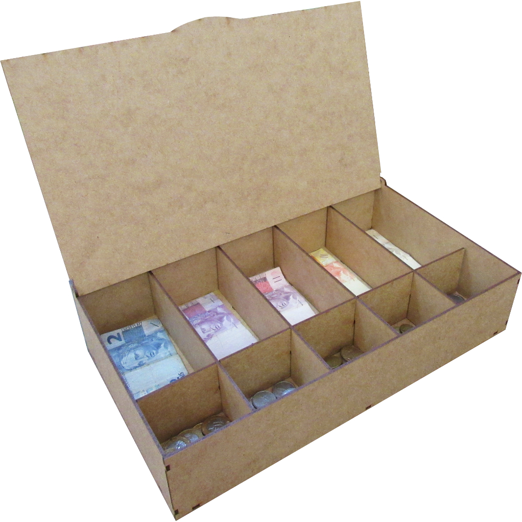 Caixa De Dinheiro Cédulas E Moedas Tampa Basculante Mdf Cru em Oferta na Shopee