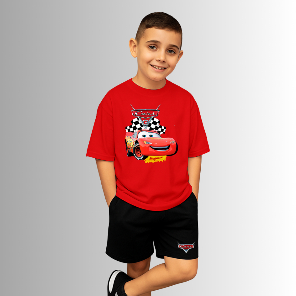 Conjunto Infantil Camiseta e Short Moletinho  Carros Mc Queen Festa Tematica em Oferta na Shopee