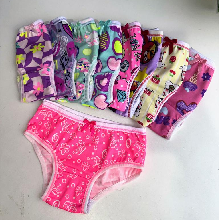 Kit 2 Calcinhas Estampadas Infantil Sortidas Algodão Menina Desfralde 1 a 12 Anos