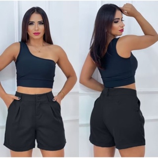 SHORT FEMENINO ALFAITARIA SOCIAL ELEGANTE CINTURA ALTA em Oferta na Shopee