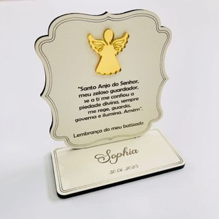 Kit Lembrancinha Batizado Personalizada em MDF com Anjo Ou Pombo Em Acrílico Espelhado em Oferta na Shopee