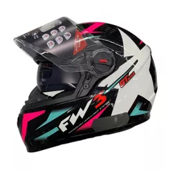 Capacete Fw3 Integral Gtx Star Azul Tiffany Rosa Óculos Interno Preto