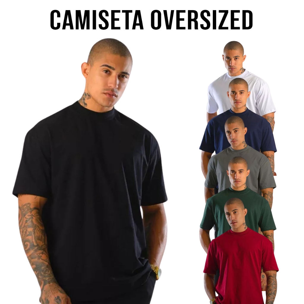 Camiseta Oversized Masculina Streetwear Gola Alta Estilo Americano
