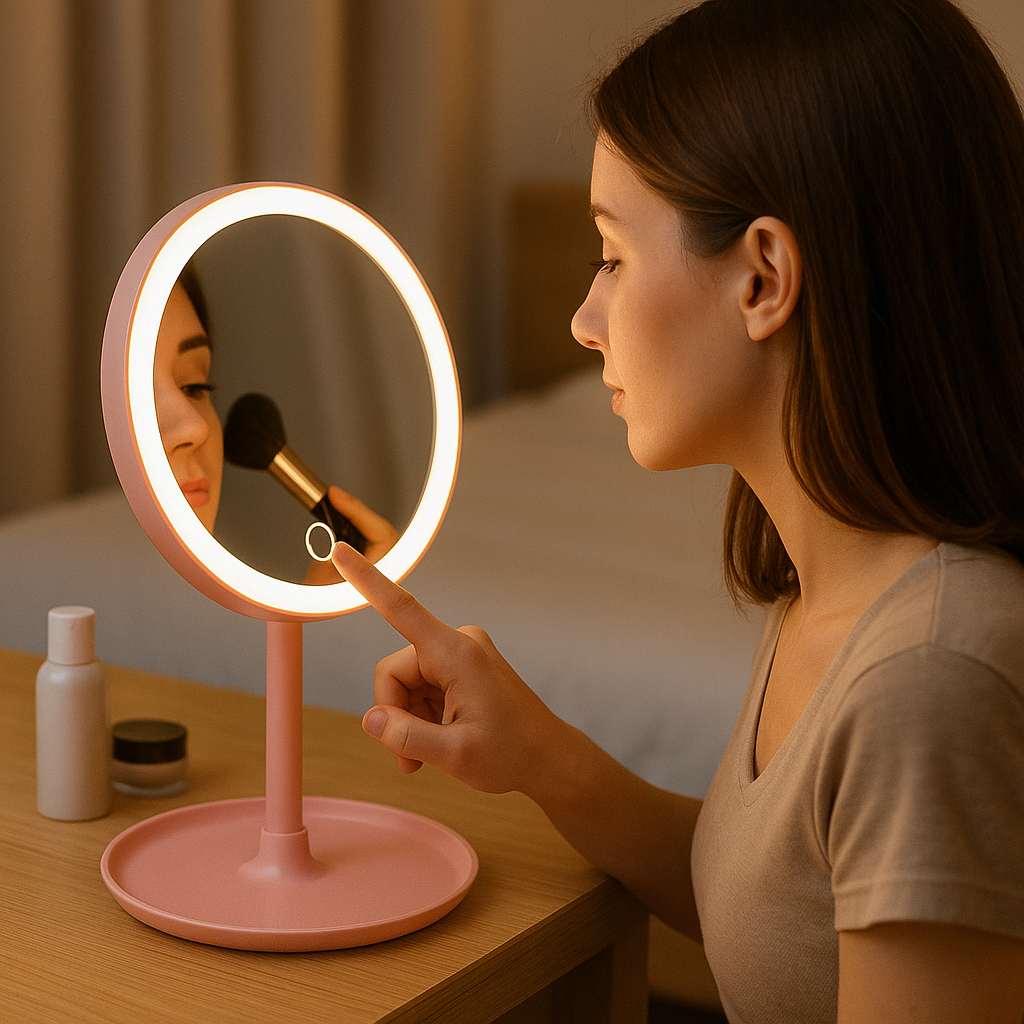 Espelho Maquiagem Mesa Cabo Usb Ring Light Led Casa Escritório Viagem Cuidado Beleza Elega...