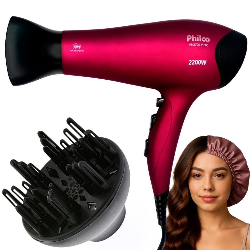 Secador De Cabelo Bivolt Philco Profissional 2200W Com Difusor De Cachos E BRINDE