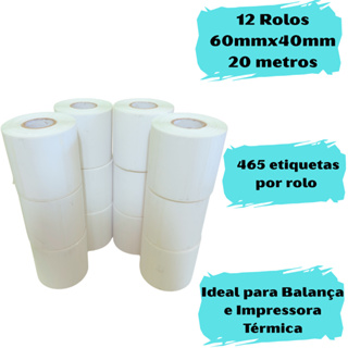 Etiqueta Térmica Adesiva 60x40  12 Rolos p/ Balança e Impressora - 5.580 Etiquetas em Oferta na Shopee