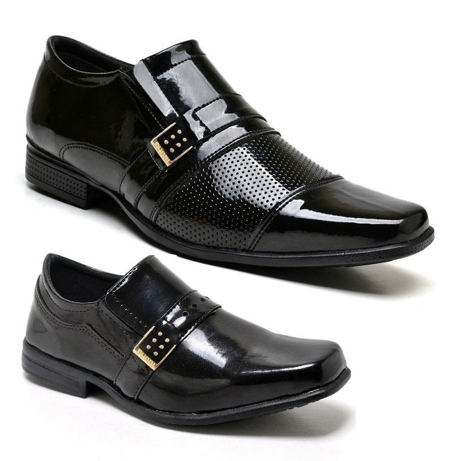 Kit 2 Pares Sapato Social Masculino Adulto Infantil Pai e Filho Cor Preto Verniz