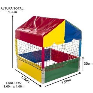 Detalhes do Kit Cama Elástica 2,30m + Piscina Quadrada 1,00m + 500 Bolinhas + Escorregador Médio + 2 Gangorras P