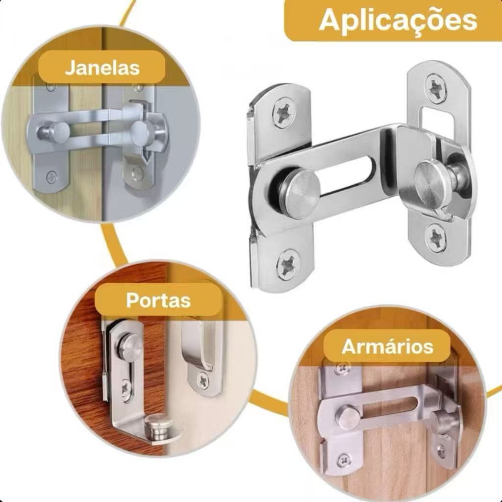 Trava Fecho Fechadura de Porta Aço Inoxidável 180° / 90° Trinco Tarjeta Ferrolho