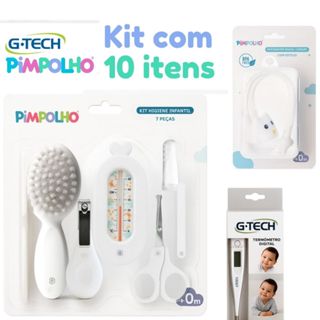 Kit enxoval Premium Higiene para bebe 10 Peças – Com Termômetro G-Tech + Aspirador Nasal c/ Estojo Pimpolho e G-tech em Oferta na Shopee