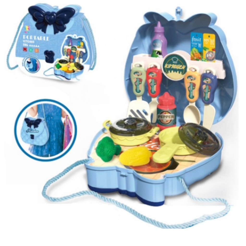 Cozinha Infantil Maleta Alça com Panelinhas e Acessórios – Brinquedo Educativo 18 Peças