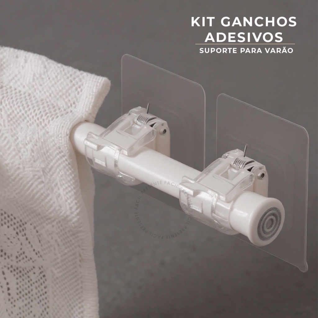 Kit Ganchos Adesivos Suporte Varão Cortina Acessórios Fácil Instalação