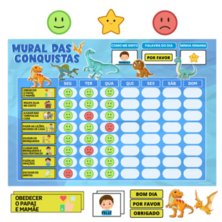 Mural das Conquistas Infantil Incentivo e Organização de Tarefas Tema Dinossauro em Oferta na Shopee