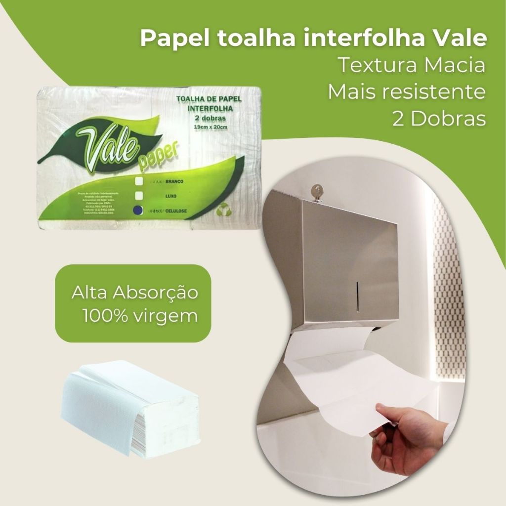 Papel Toalha Interfolha Branco 100% Virgem Vale – Até 4000 Folhas (Pacotes de 500g) Institucional