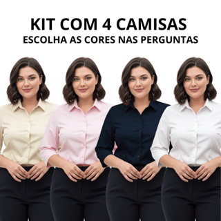 Kit 4 Blusa Social Feminina Manga 3/4 - Entrega Rápida Plus Size em Oferta na Shopee