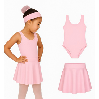 Kit 2 Itens - 1 Collant Regata e 1 Saia Cós (ROSA e PRETO) em Oferta na Shopee