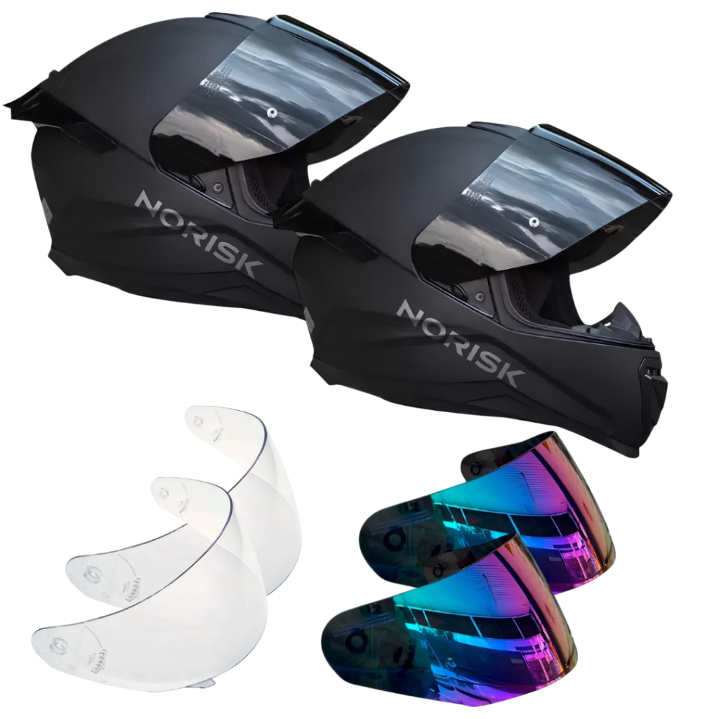 KIT CAPACETE CASAL ESPORTIVO NORISK RAZOR ORIGINAL PRETO FOSCO NOVO COMBO + 6 VISEIRAS + 2 SPOILER AEROFÓLIO EDITION