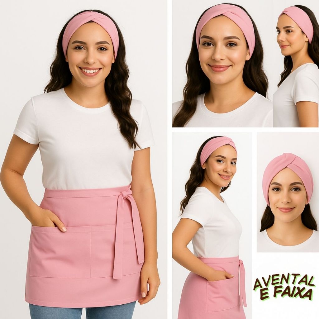 Avental de Cintura e Faixa de Cabelo Chef Confeitaria e Cozinha em Oferta na Shopee
