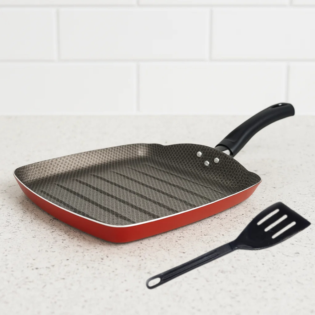 Frigideira Antiaderente Grill Quadrada Bistequeira 24 cm Colore + Espátula de Nylon