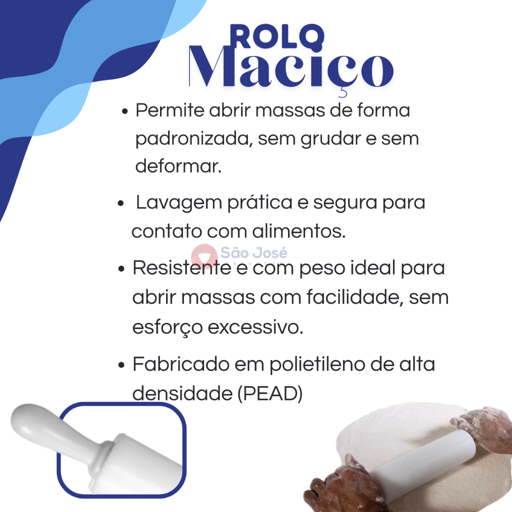 Rolo Pau Macarrão 30 Cm Pesado Giratório Maciço Profissional