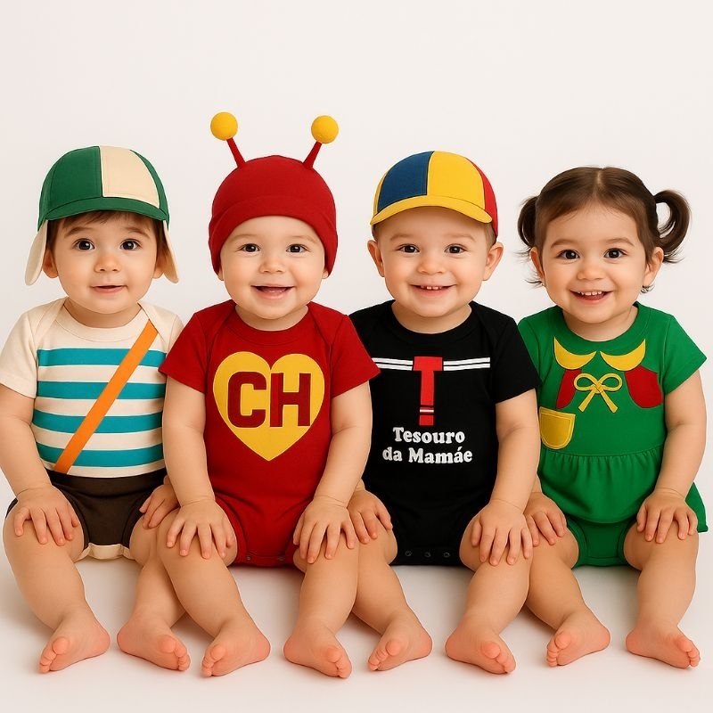 Fantasia Turma do Chaves bebê Chiquinha Chaves e Chapolim body temático