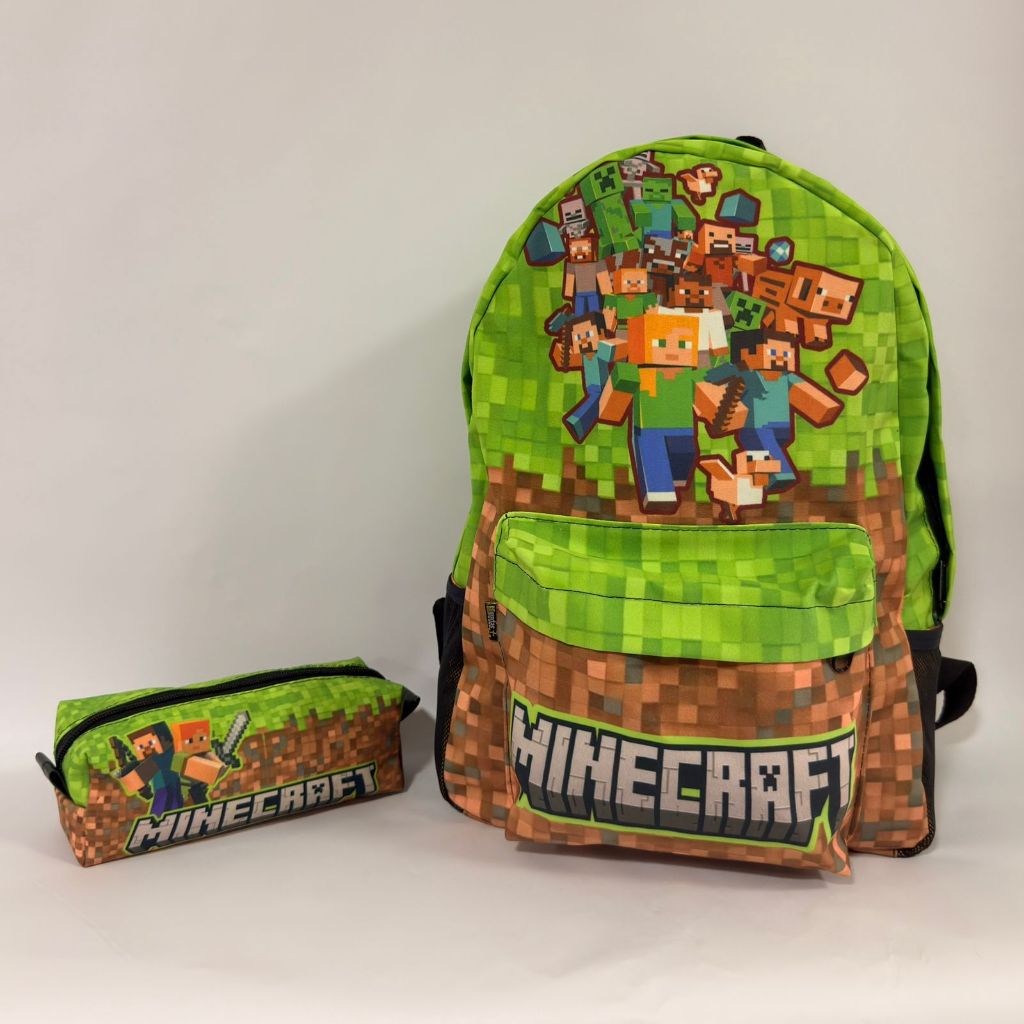 Mochila e estojo escolar Minicraft desenho jogo filme