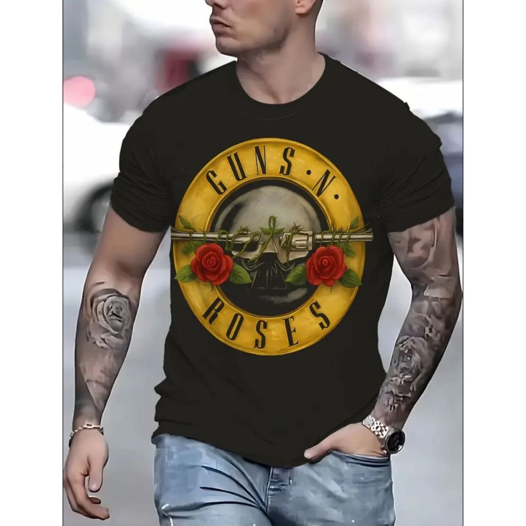 Camiseta Masculina Banda De Rock Guns N Roses 100% Algodão Premium Camisa Feminina Rock Roll unissex em Oferta na Shopee