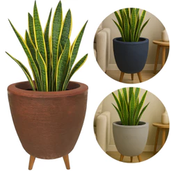 Vaso de Planta 40cm com Tripé de Madeira Decorativo Grande