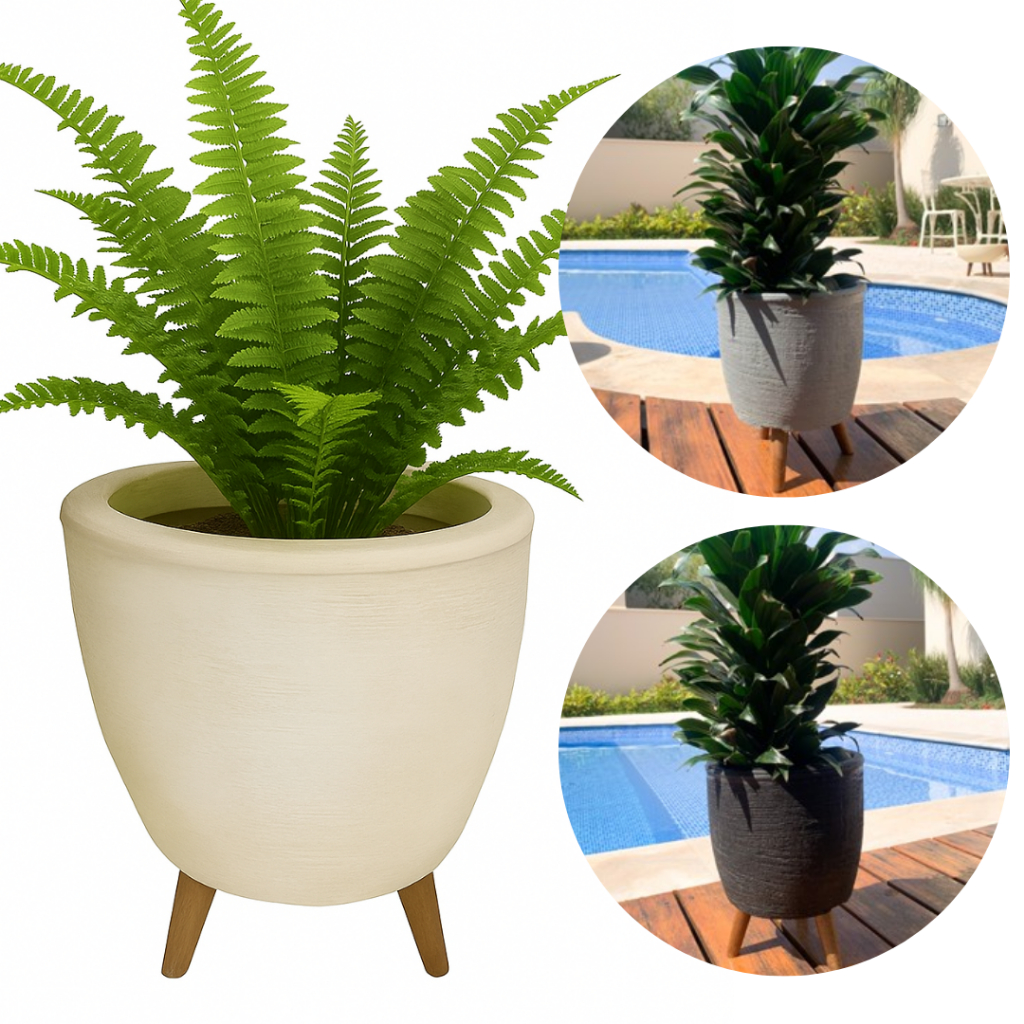 Vaso de Planta 30cm com Tripé de Madeira Decorativo Int/Ext