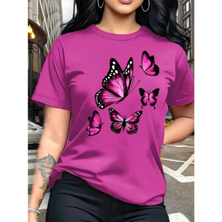 Camiseta Feminina Borboleta 100% Algodão T-Shirt Casual