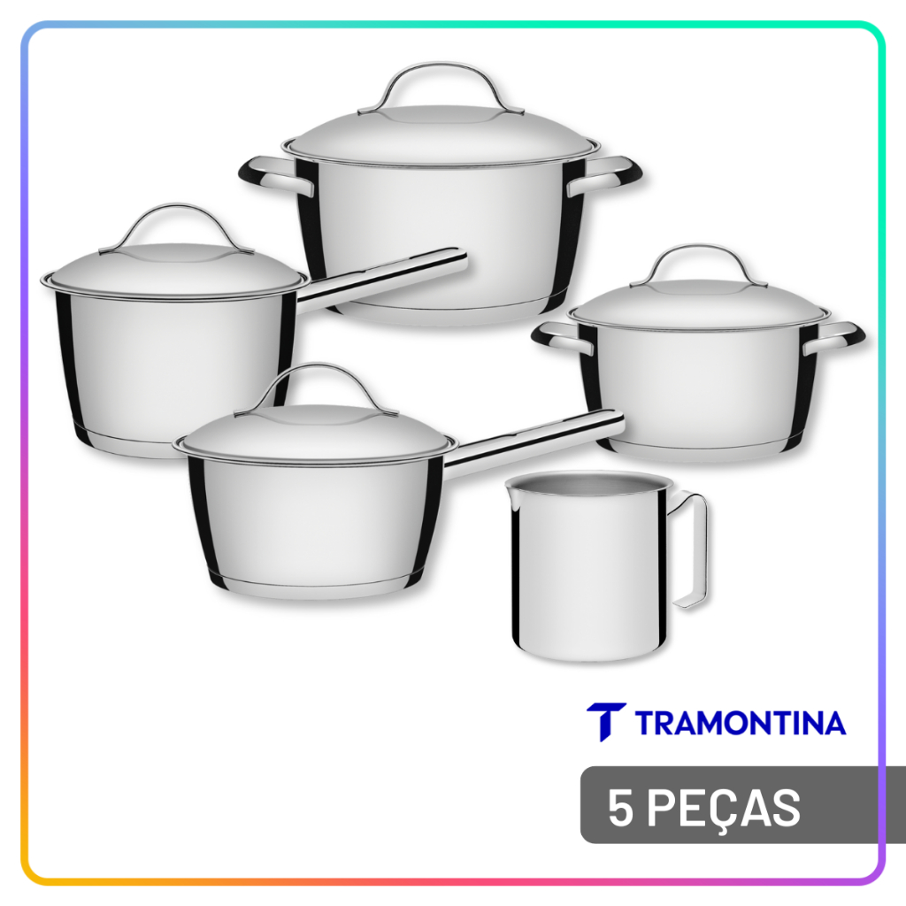 Jogo de Panelas Tramontina Allegra em Aço Inox com Fundo Triplo para Indução 5 peças em Oferta na Shopee