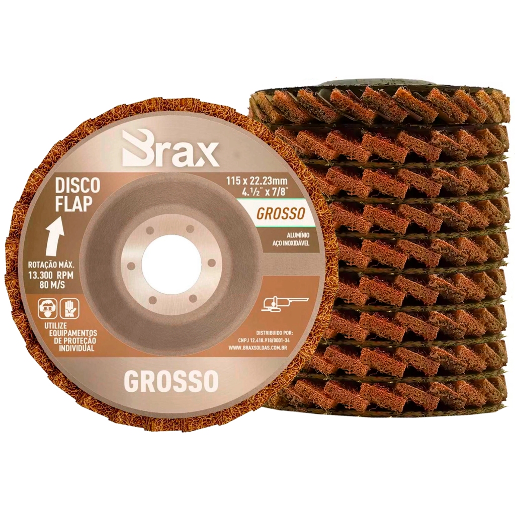 Kit 10 Discos Flap Manta Abrasiva Limpeza Acabamento Polimento 4.1/2 Grosso