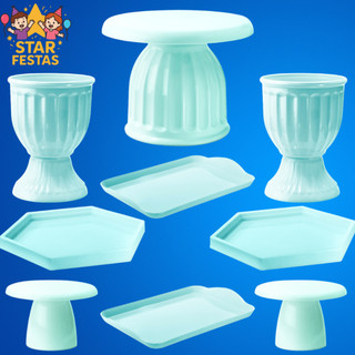 Kit Mesa Festa Romano - Boleira Romana 17cm , 2 Vasos Romano , 2 Bandeja 20x13 , 2 Sextavadinha e 2 Mini Cakes
