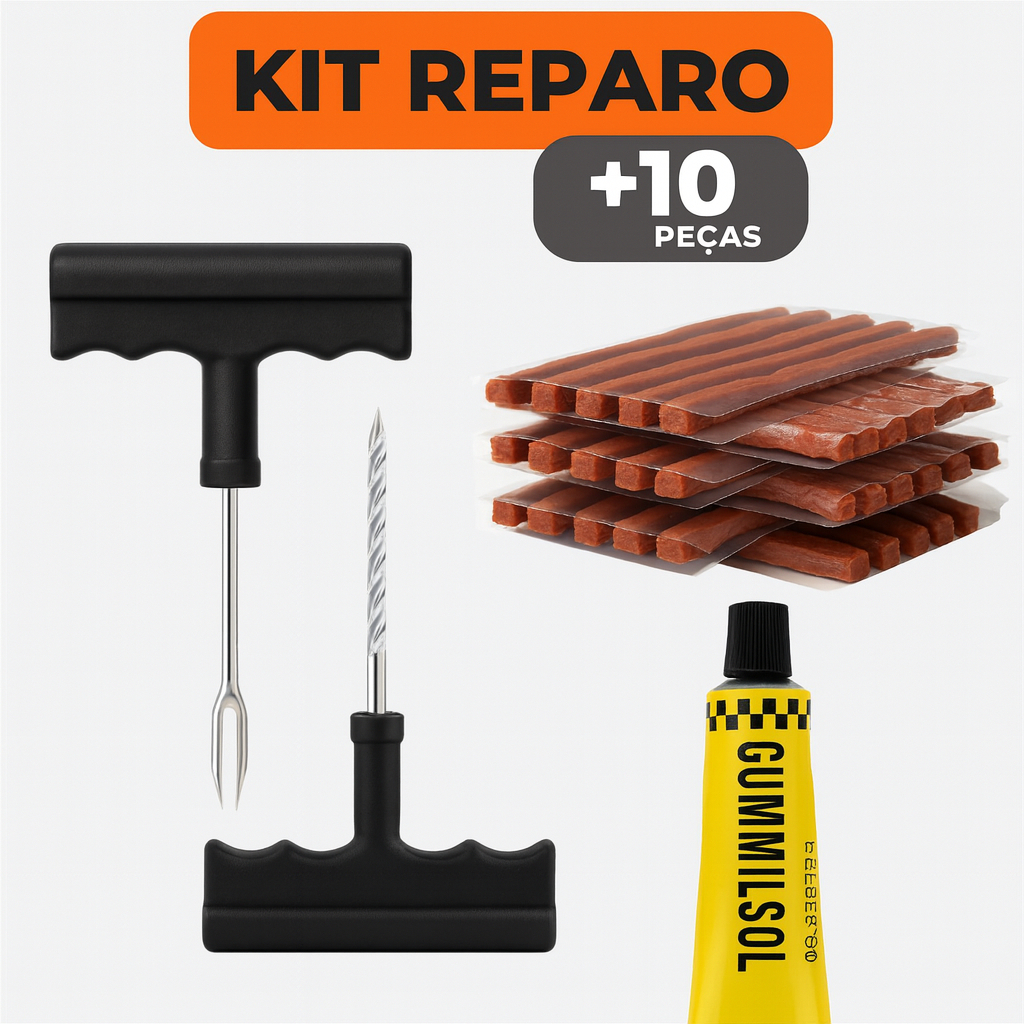 Kit Reparo Pneu Sem Camara Carro Moto + 8 Refis Macarrão Para Pneu